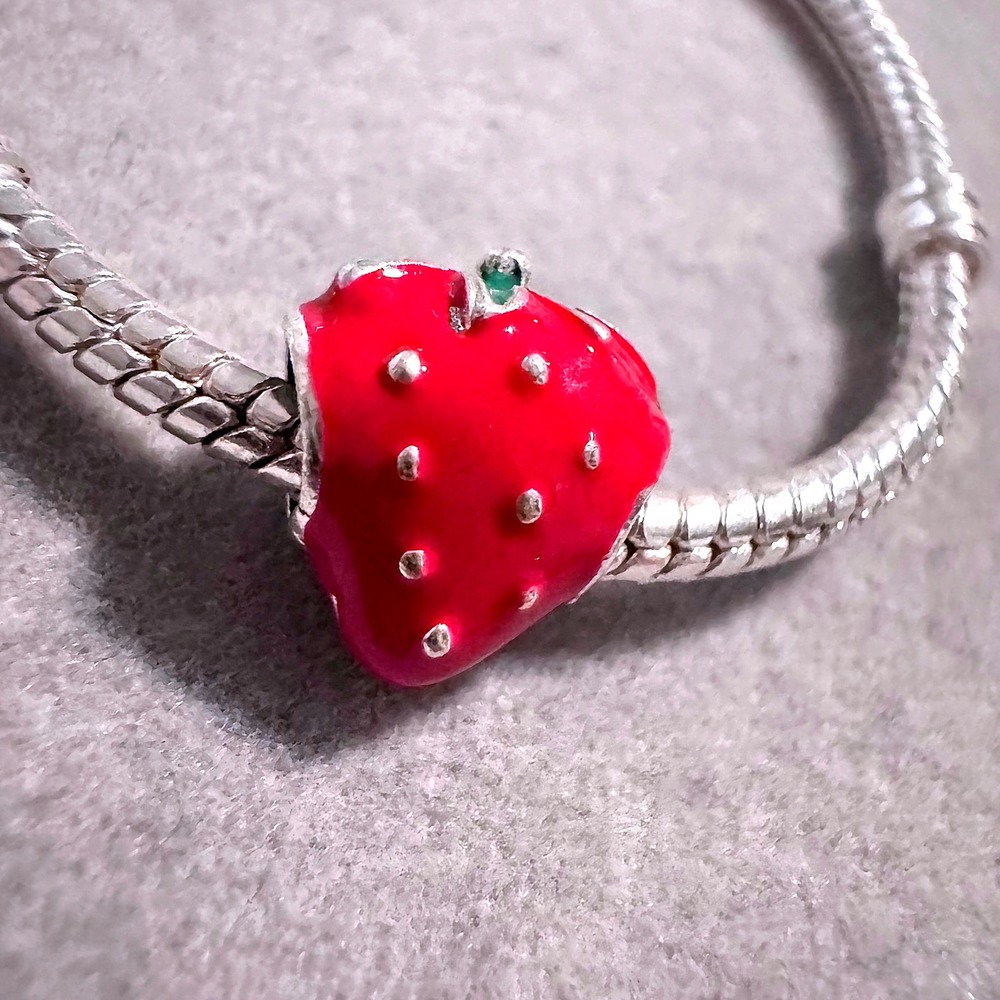 Red Strawberry Charm Bead Enamel Crystal Silver Tone For Pandora Bracelet Women - Picture 5 of 8